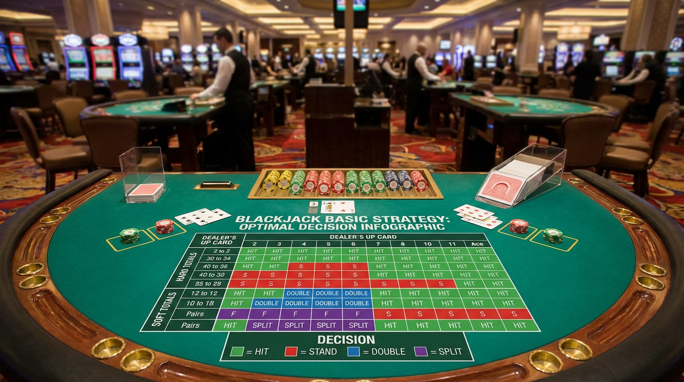 Tabela de estratégia básica de Blackjack com decisões ótimas