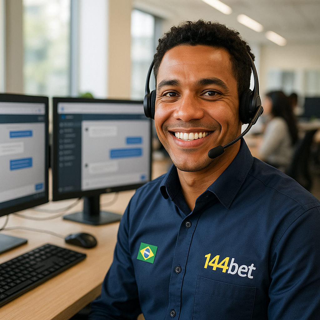 Suporte ao cliente 193bet - Atendente brasileiro sorridente com headset